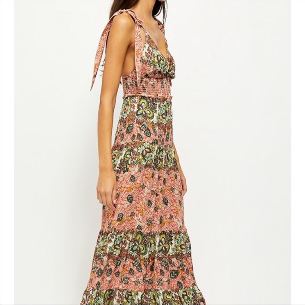FREE PEOPLE Maxi Dress | Floral | Shoulder Tie | Smocked | Size XS